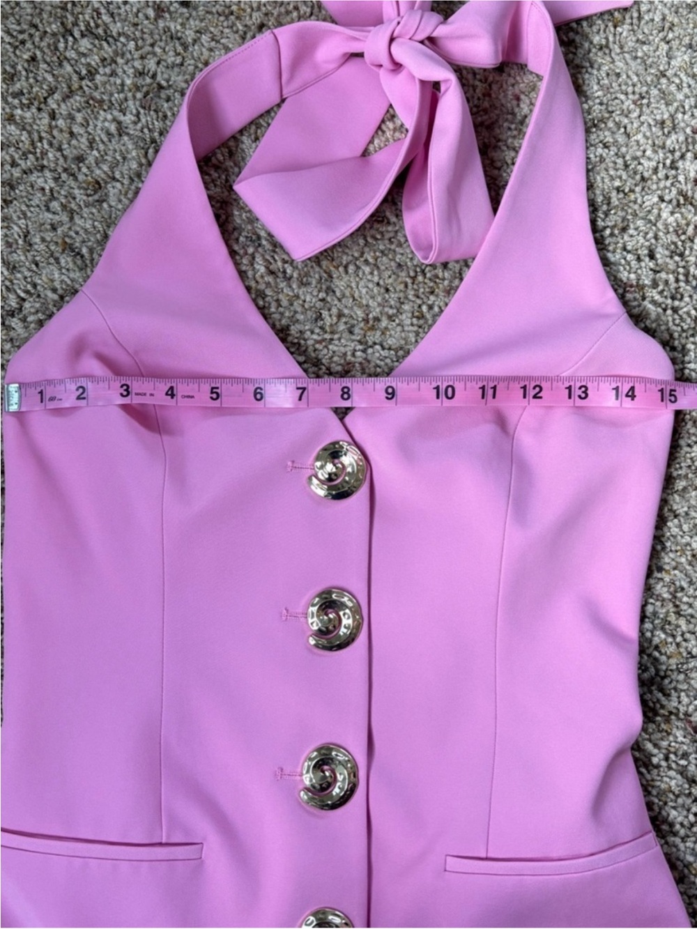 Pink Halter Mini Dress with Gold Buttons - Picture 9 of 10